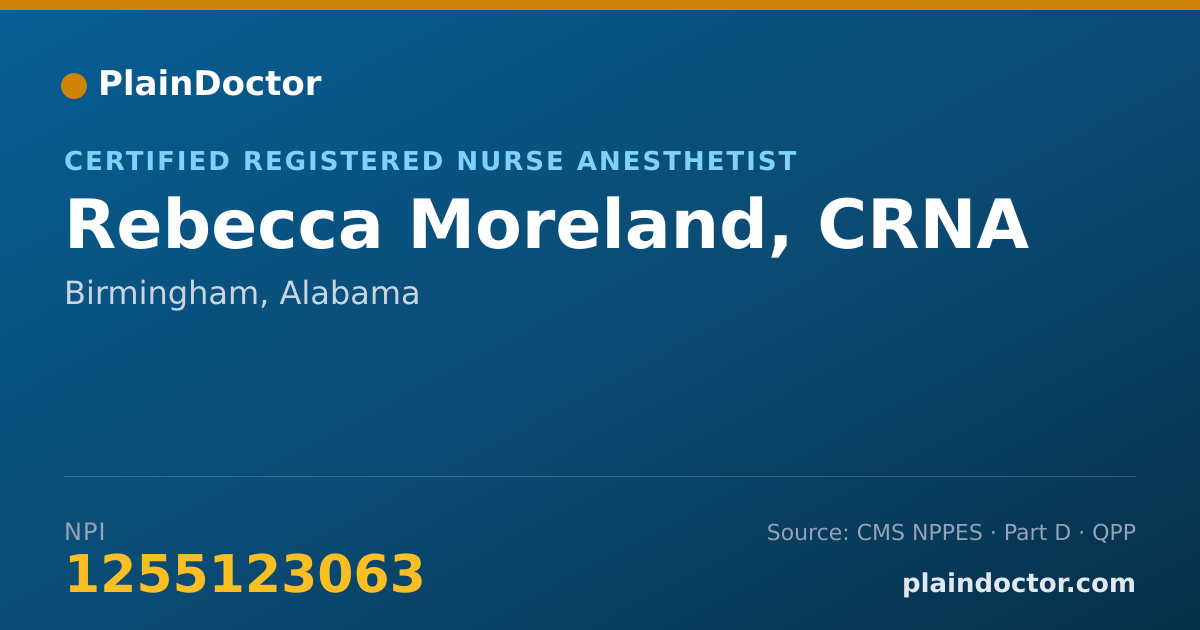 Shareable card for Rebecca Moreland, CRNA - Certified Registered Nurse Anesthetist, Birmingham, AL