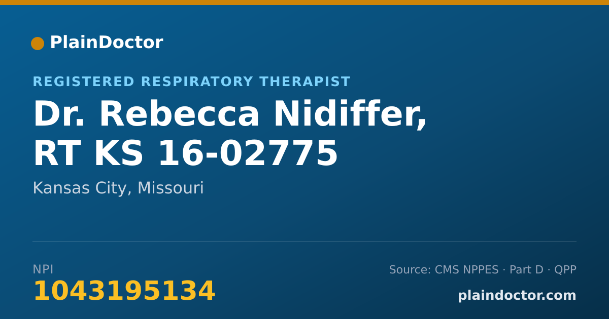 Shareable card for Rebecca Nidiffer, RT KS 16-02775 - Registered Respiratory Therapist, Kansas City, MO