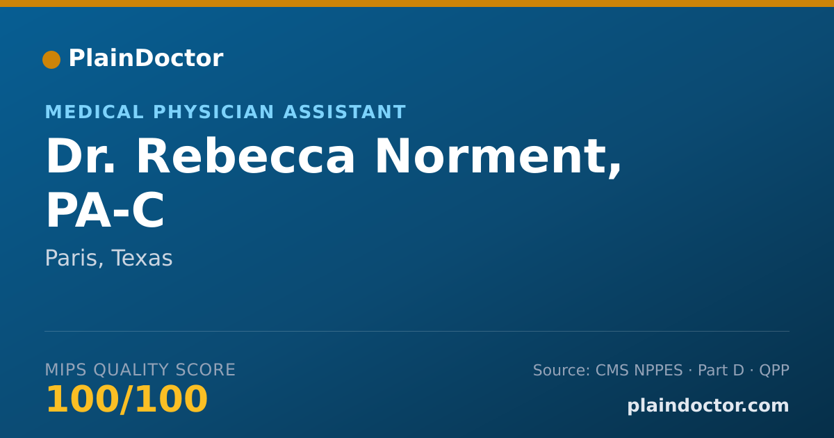 Shareable card for Rebecca Norment, PA-C - Medical Physician Assistant, Paris, TX