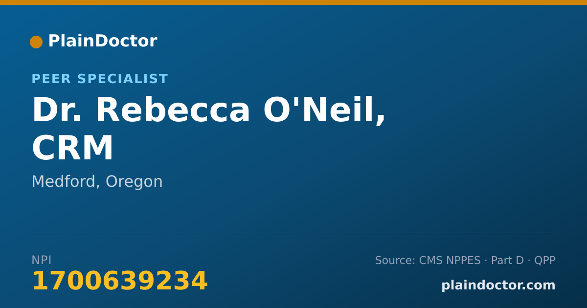 Shareable card for Rebecca O'Neil, CRM - Peer Specialist, Medford, OR
