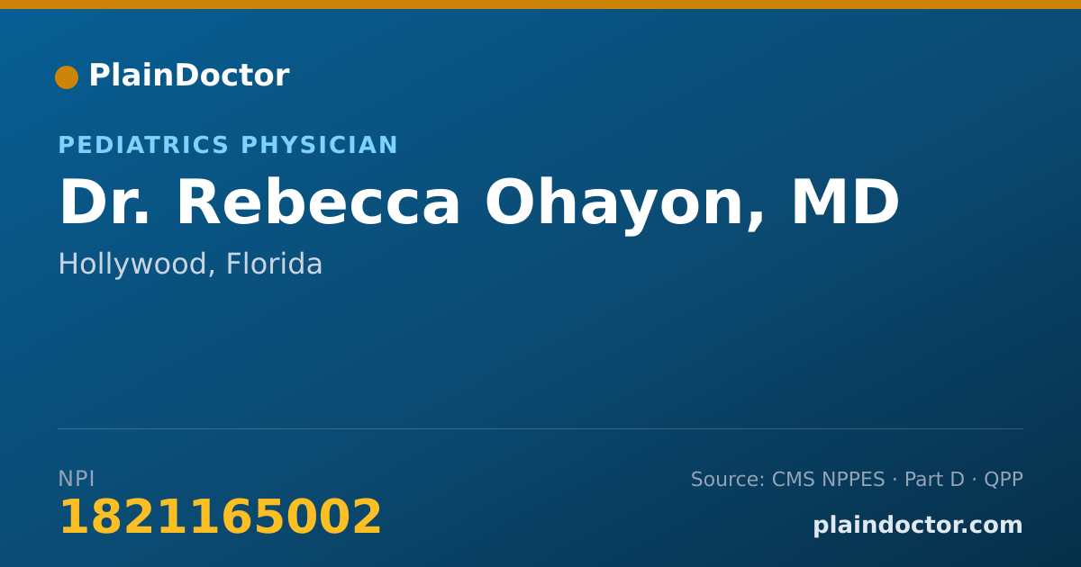 Shareable card for Rebecca Ohayon, MD - Pediatrics Physician, Hollywood, FL
