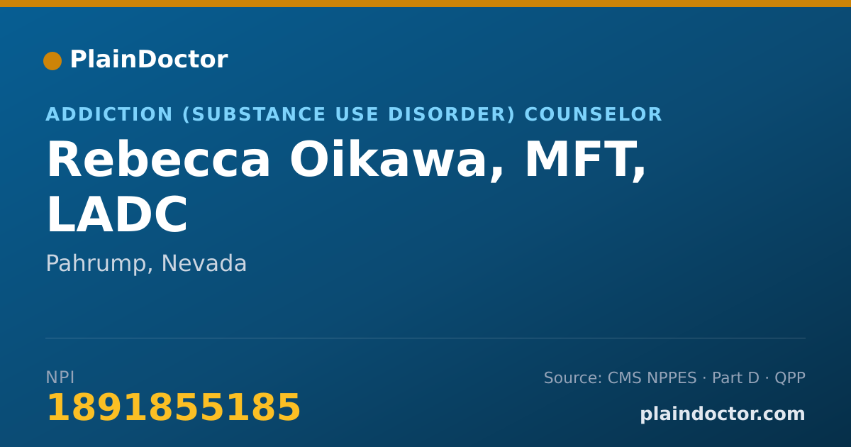 Shareable card for Rebecca Oikawa, MFT, LADC - Addiction (Substance Use Disorder) Counselor, Pahrump, NV