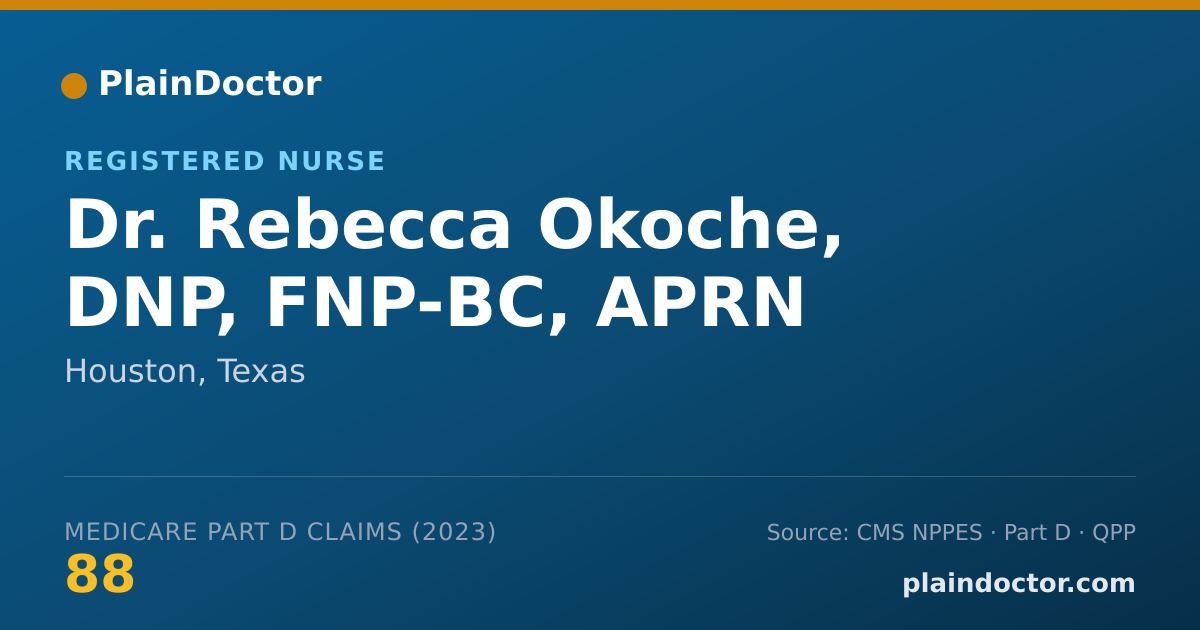 Shareable card for Rebecca Okoche, DNP, FNP-BC,  APRN - Registered Nurse, Houston, TX