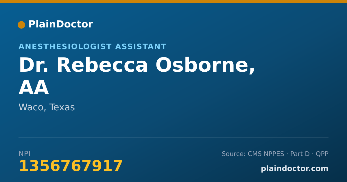 Shareable card for Rebecca Osborne, AA - Anesthesiologist Assistant, Waco, TX