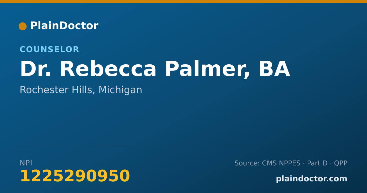 Shareable card for Rebecca Palmer, BA - Counselor, Rochester Hills, MI