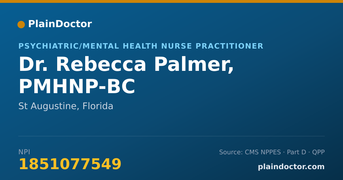 Shareable card for Rebecca Palmer, PMHNP-BC - Psychiatric/Mental Health Nurse Practitioner, St Augustine, FL