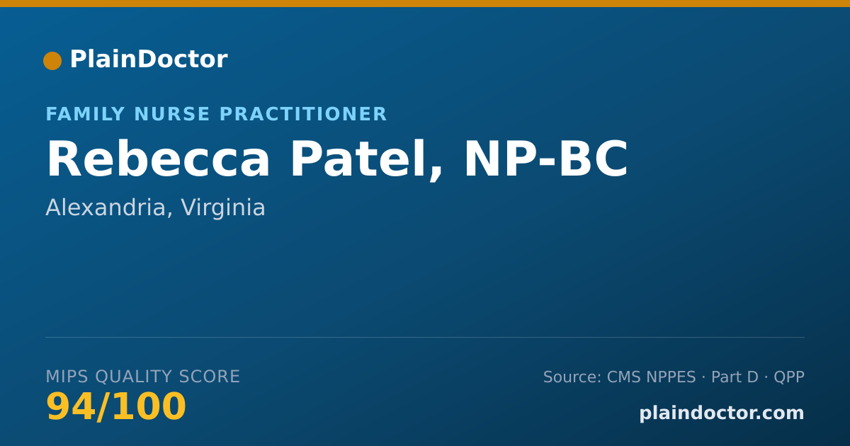 Shareable card for Rebecca Patel, NP-BC - Family Nurse Practitioner, Alexandria, VA