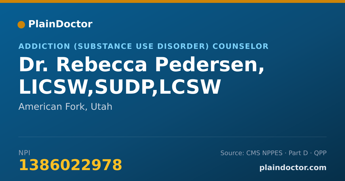 Shareable card for Rebecca Pedersen, LICSW,SUDP,LCSW - Addiction (Substance Use Disorder) Counselor, American Fork, UT