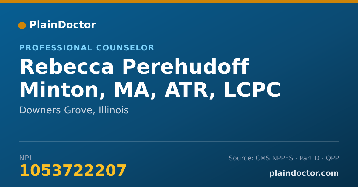 Shareable card for Rebecca Perehudoff Minton, MA, ATR, LCPC - Professional Counselor, Downers Grove, IL