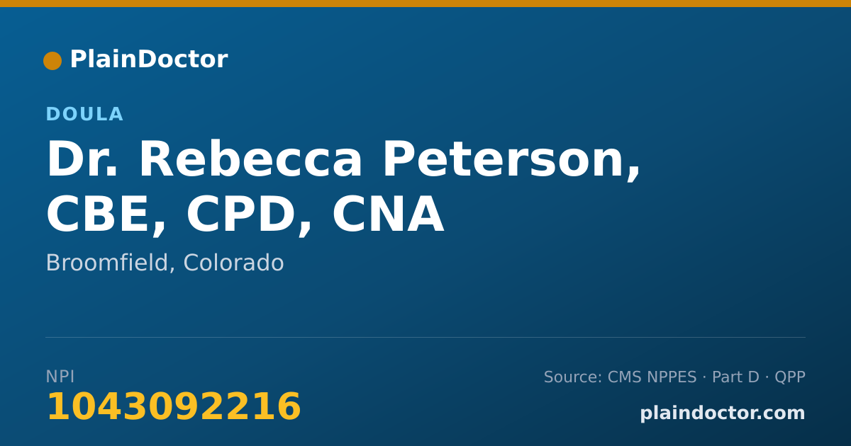 Shareable card for Rebecca Peterson, CBE, CPD, CNA - Doula, Broomfield, CO