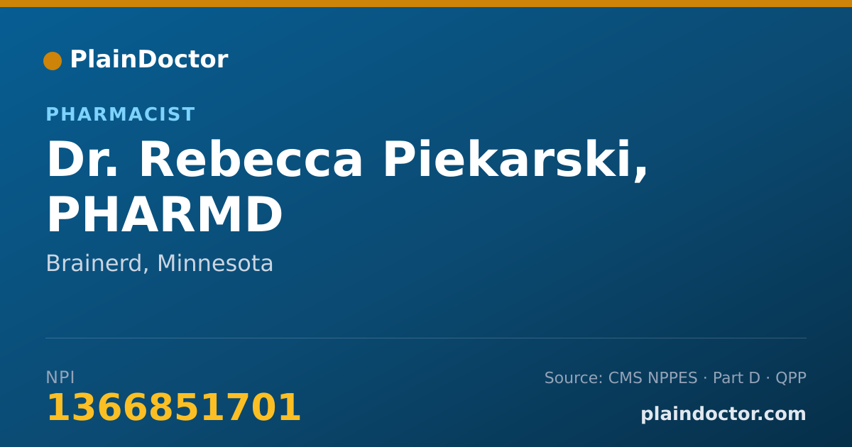 Shareable card for Rebecca Piekarski, PHARMD - Pharmacist, Brainerd, MN