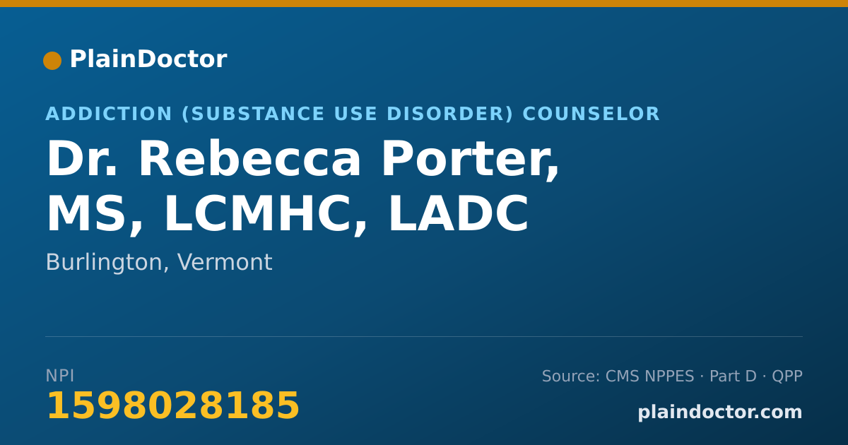 Shareable card for Rebecca Porter, MS, LCMHC, LADC - Addiction (Substance Use Disorder) Counselor, Burlington, VT