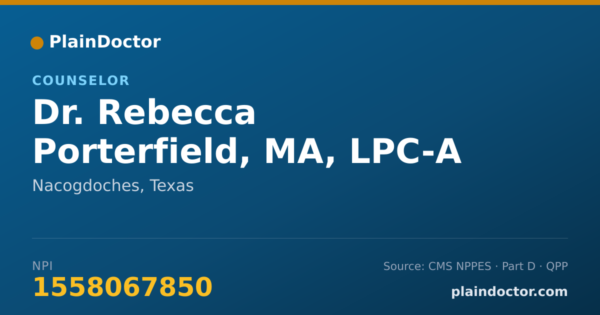 Shareable card for Rebecca Porterfield, MA, LPC-A - Counselor, Nacogdoches, TX