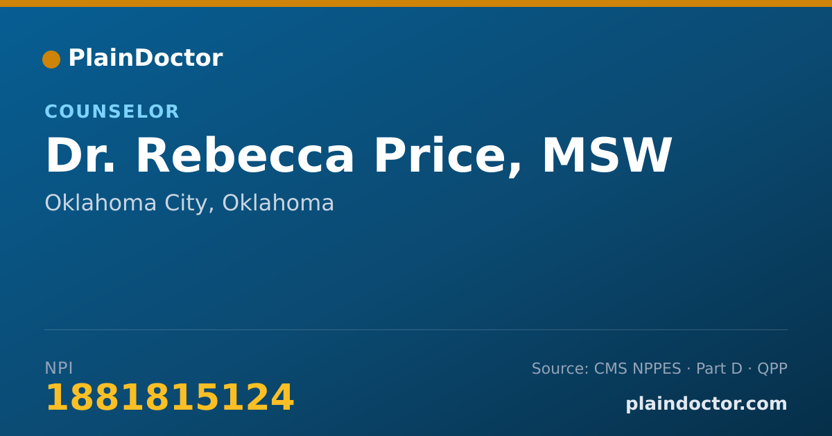 Shareable card for Rebecca Price, MSW - Counselor, Oklahoma City, OK