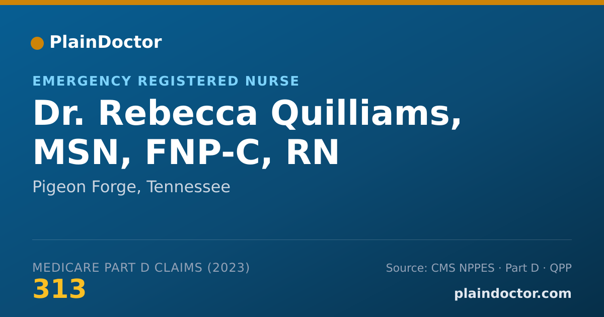 Shareable card for Rebecca Quilliams, MSN, FNP-C, RN - Emergency Registered Nurse, Pigeon Forge, TN