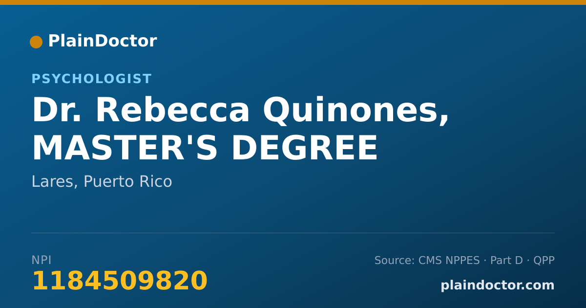 Shareable card for Rebecca Quinones, MASTER'S DEGREE - Psychologist, Lares, PR