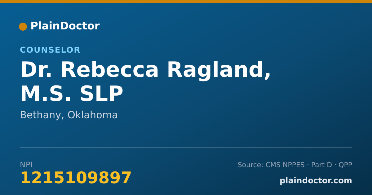 Shareable card for Rebecca Ragland, M.S. SLP - Counselor, Bethany, OK