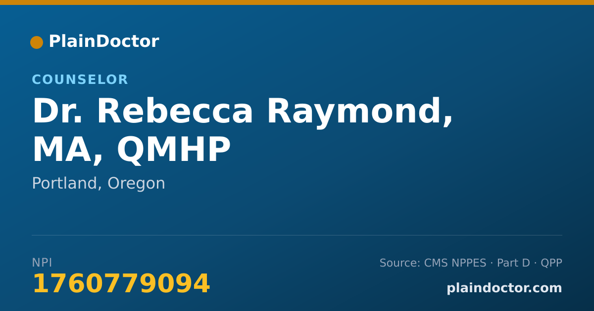 Shareable card for Rebecca Raymond, MA, QMHP - Counselor, Portland, OR