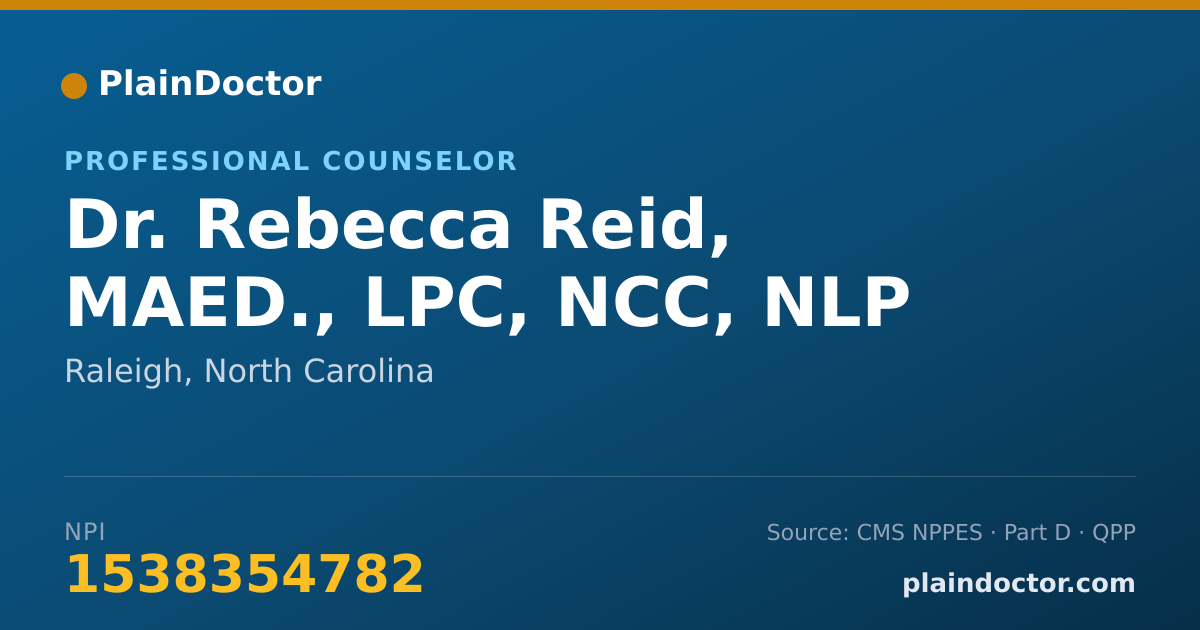 Shareable card for Rebecca Reid, MAED., LPC, NCC, NLP - Professional Counselor, Raleigh, NC