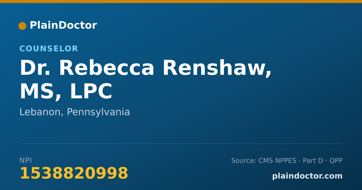 Shareable card for Rebecca Renshaw, MS, LPC - Counselor, Lebanon, PA