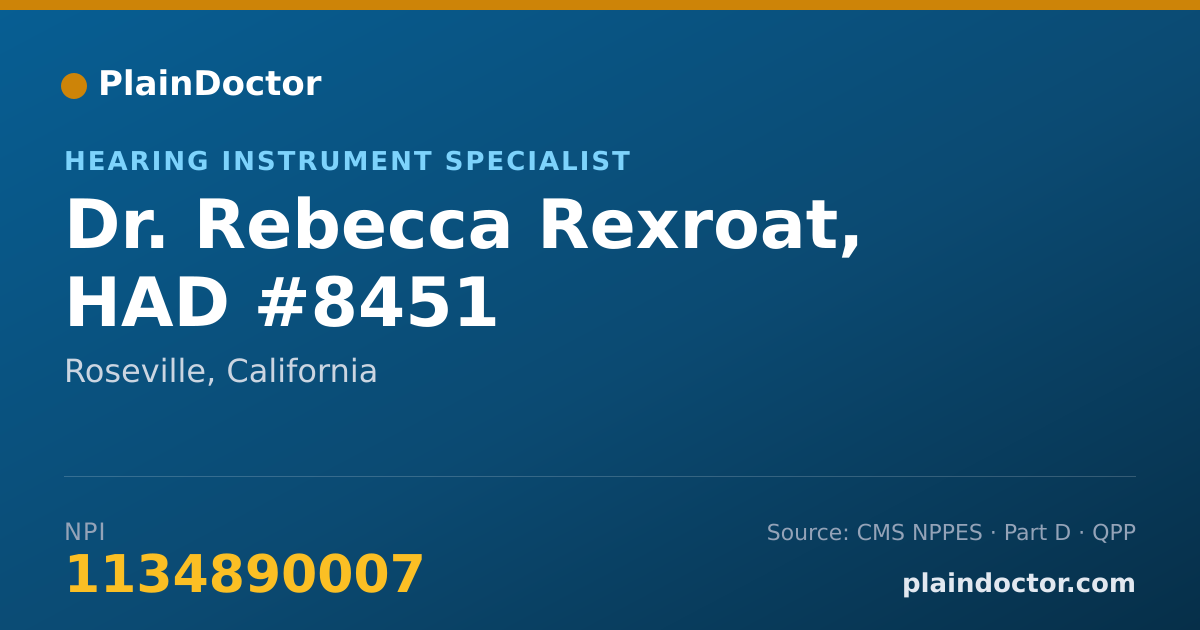 Shareable card for Rebecca Rexroat, HAD #8451 - Hearing Instrument Specialist, Roseville, CA