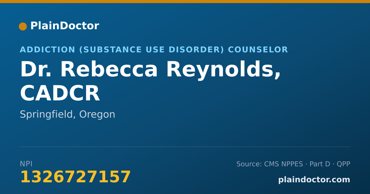 Shareable card for Rebecca Reynolds, CADCR - Addiction (Substance Use Disorder) Counselor, Springfield, OR