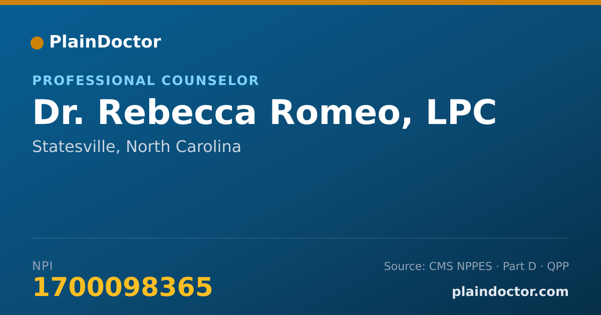 Shareable card for Rebecca Romeo, LPC - Professional Counselor, Statesville, NC