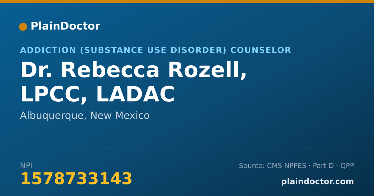 Shareable card for Rebecca Rozell, LPCC, LADAC - Addiction (Substance Use Disorder) Counselor, Albuquerque, NM