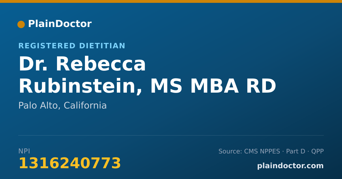 Shareable card for Rebecca Rubinstein, MS MBA RD - Registered Dietitian, Palo Alto, CA