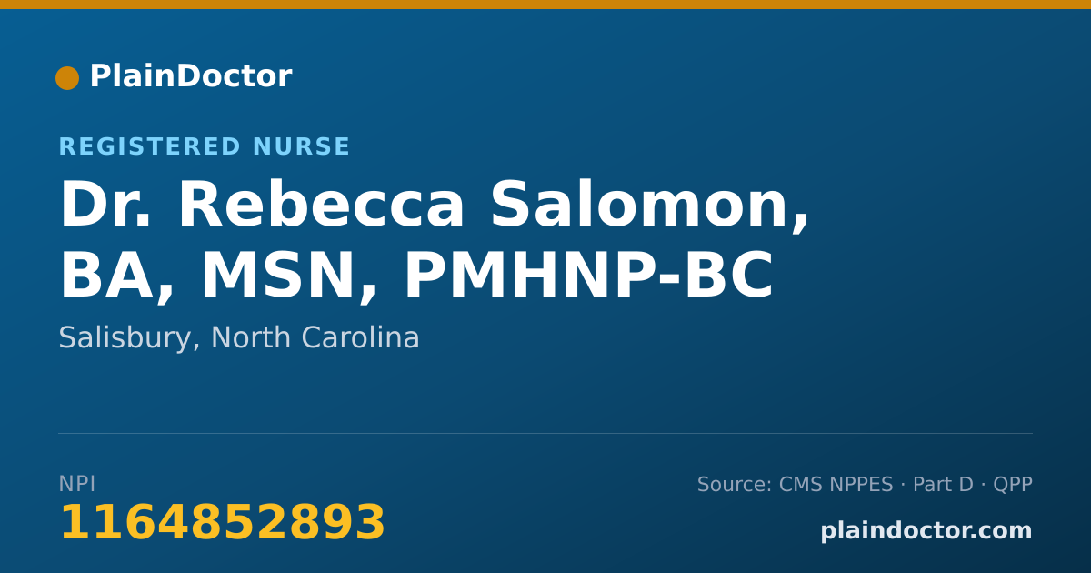 Shareable card for Rebecca Salomon, BA, MSN, PMHNP-BC - Registered Nurse, Salisbury, NC