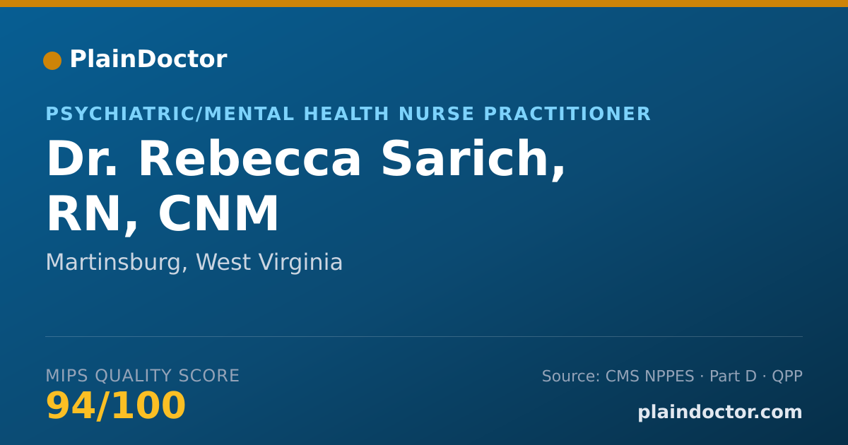 Shareable card for Rebecca Sarich, RN, CNM - Psychiatric/Mental Health Nurse Practitioner, Martinsburg, WV