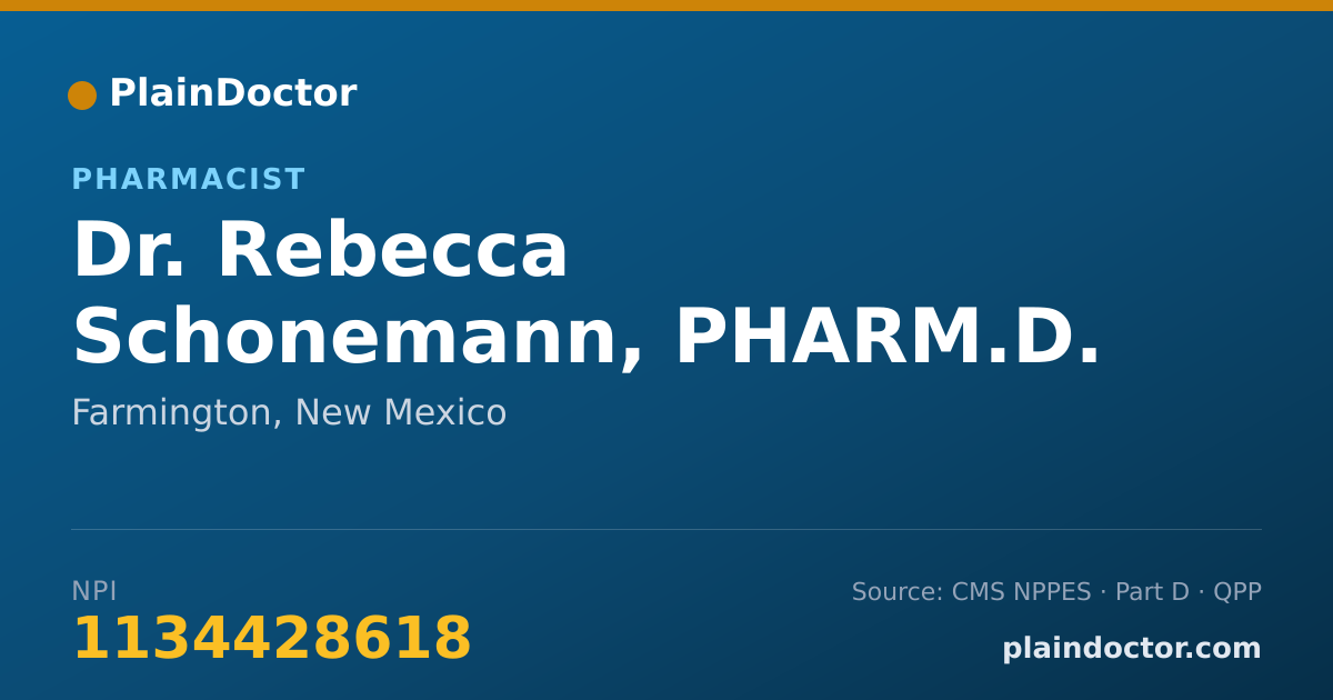 Shareable card for Rebecca Schonemann, PHARM.D. - Pharmacist, Farmington, NM