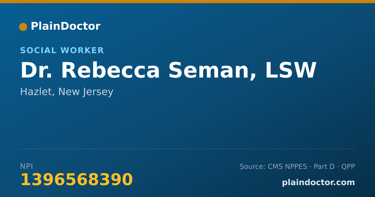 Shareable card for Rebecca Seman, LSW - Social Worker, Hazlet, NJ