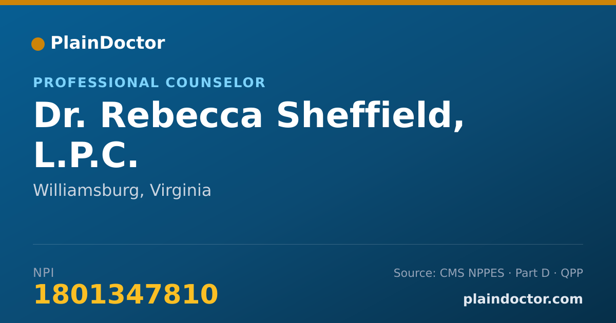 Shareable card for Rebecca Sheffield, L.P.C. - Professional Counselor, Williamsburg, VA