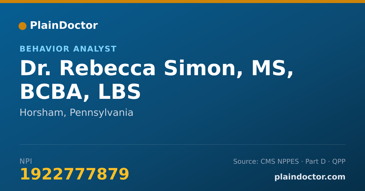 Shareable card for Rebecca Simon, MS, BCBA, LBS - Behavior Analyst, Horsham, PA
