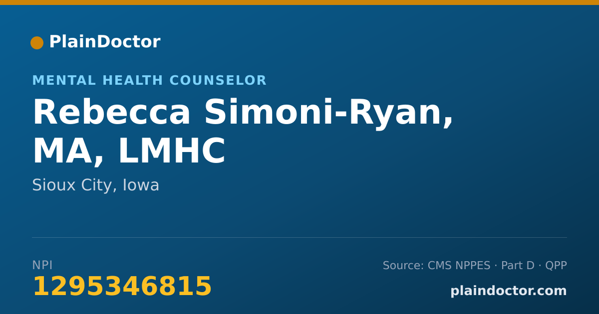 Shareable card for Rebecca Simoni-Ryan, MA, LMHC - Mental Health Counselor, Sioux City, IA
