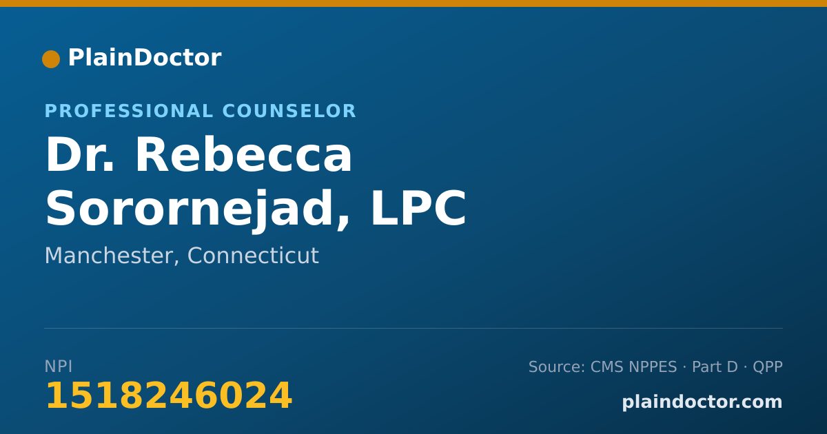 Shareable card for Rebecca Sorornejad, LPC - Professional Counselor, Manchester, CT