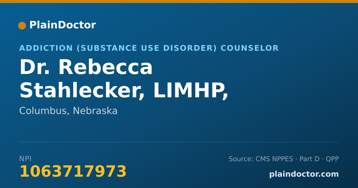 Shareable card for Rebecca Stahlecker, LIMHP, LADC, LPC - Addiction (Substance Use Disorder) Counselor, Columbus, NE