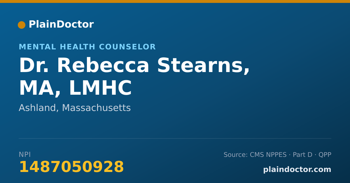 Shareable card for Rebecca Stearns, MA, LMHC - Mental Health Counselor, Ashland, MA