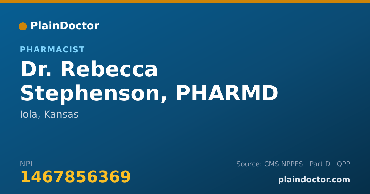 Shareable card for Rebecca Stephenson, PHARMD - Pharmacist, Iola, KS