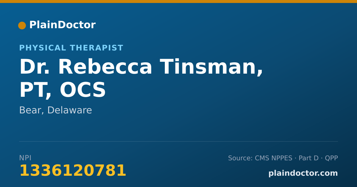 Shareable card for Rebecca Tinsman, PT, OCS - Physical Therapist, Bear, DE