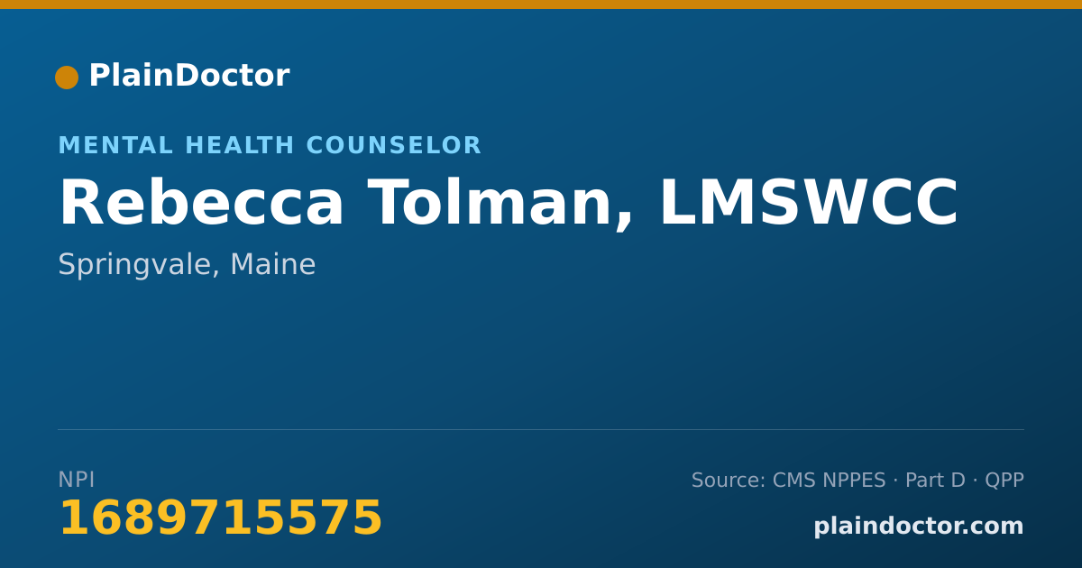 Shareable card for Rebecca Tolman, LMSWCC - Mental Health Counselor, Springvale, ME