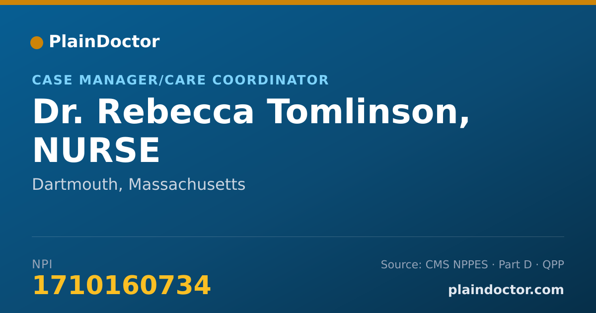 Shareable card for Rebecca Tomlinson, NURSE - Case Manager/Care Coordinator, Dartmouth, MA