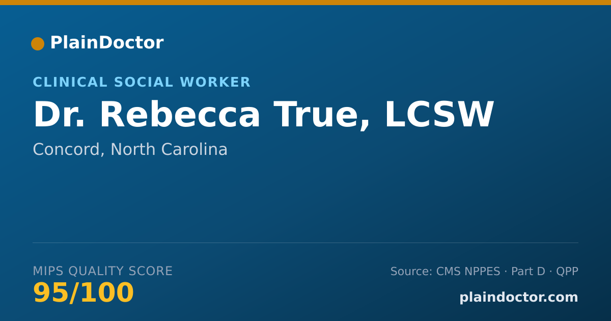 Shareable card for Rebecca True, LCSW - Clinical Social Worker, Concord, NC