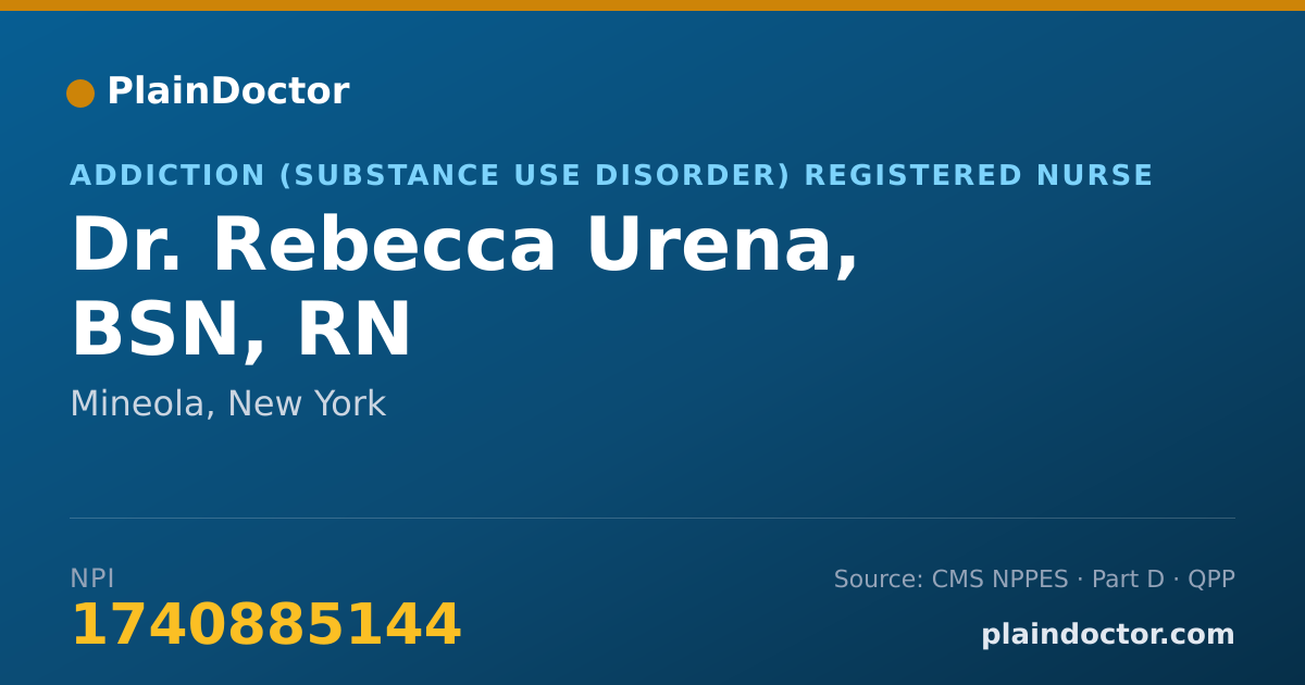 Shareable card for Rebecca Urena, BSN, RN - Addiction (Substance Use Disorder) Registered Nurse, Mineola, NY