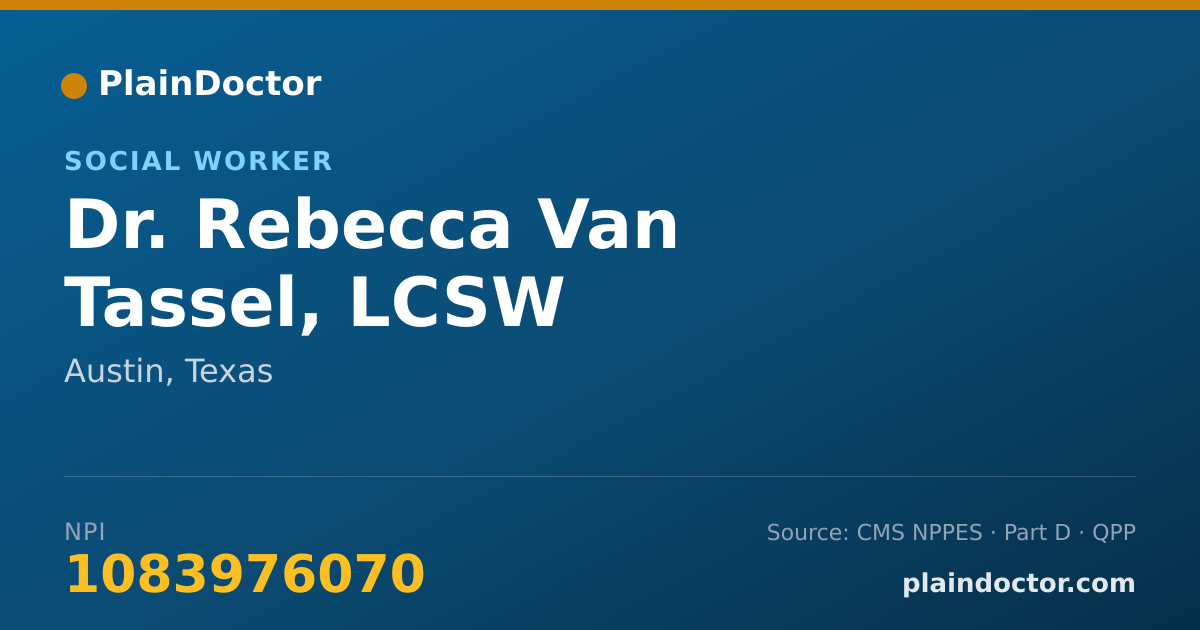 Shareable card for Rebecca Van Tassel, LCSW - Social Worker, Austin, TX