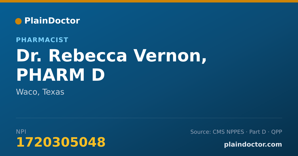 Shareable card for Rebecca Vernon, PHARM D - Pharmacist, Waco, TX
