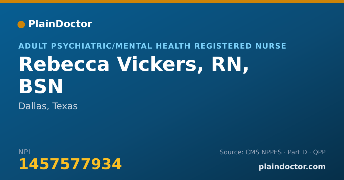 Shareable card for Rebecca Vickers, RN, BSN - Adult Psychiatric/Mental Health Registered Nurse, Dallas, TX