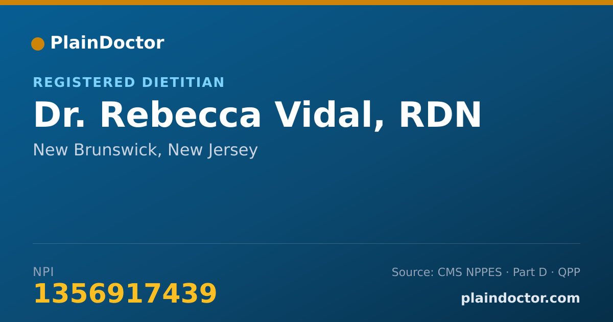 Shareable card for Rebecca Vidal, RDN - Registered Dietitian, New Brunswick, NJ
