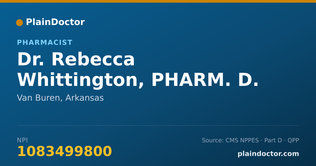 Shareable card for Rebecca Whittington, PHARM. D. - Pharmacist, Van Buren, AR
